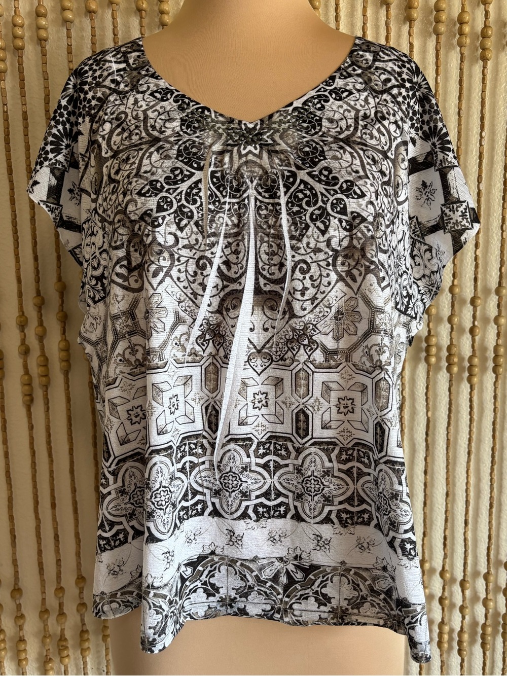 Unity Worldwear Black White V Neck Floral Dark Fairy sublimation Embellished Y2K